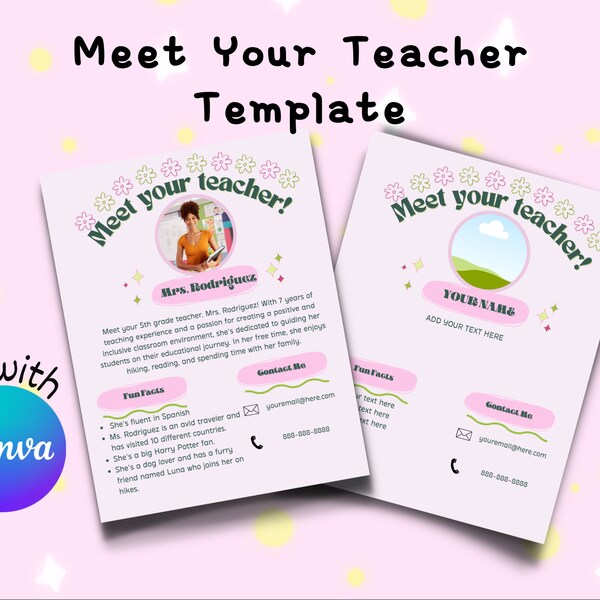 Canva Template Meet The Teacher Etsy