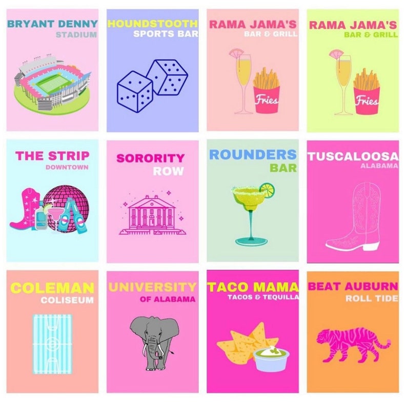 Preppy College Town University of Alabama Wall Art Dorm Decor