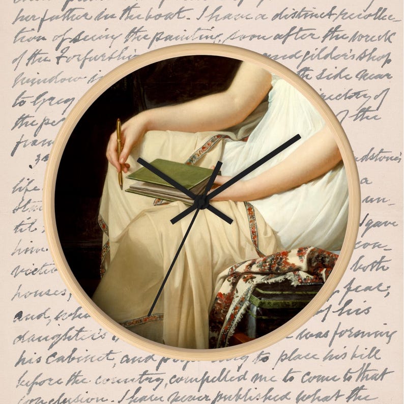Creative Writing Clock Regency Lady Writing Wall Clock | Jane Austen Inspired Art Clock ...