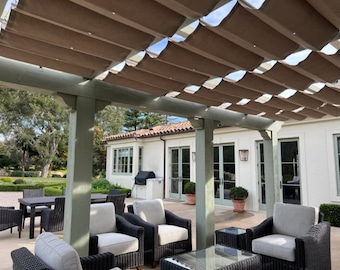 Custom Retractable Wave Pergola Canopy Kit 10 x 10 Patio Shade Cover Choose Sunbrella Fabric Awning Cover Patio Slide Wire Awning