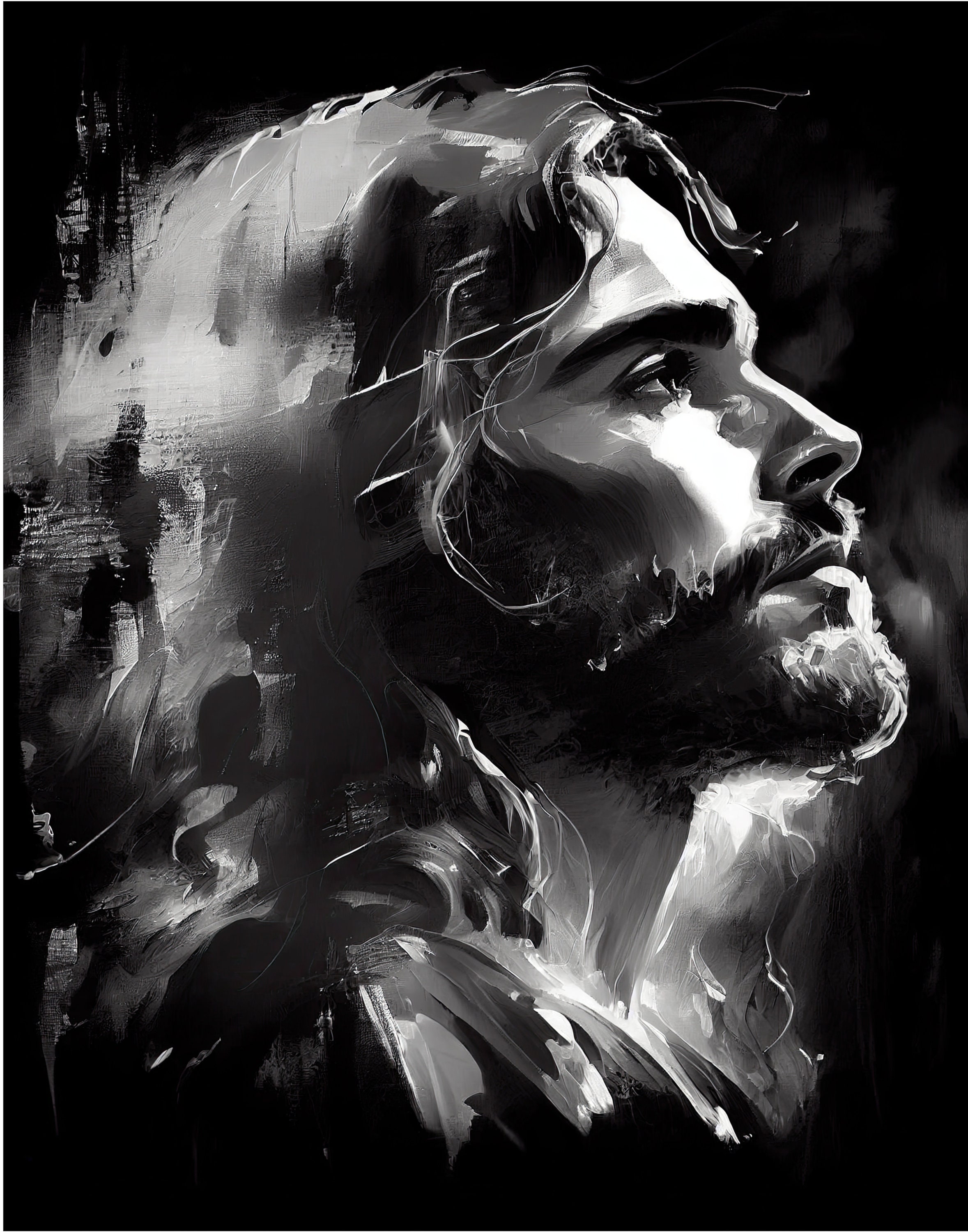 Jesus Portrait, Black & White, Jesus Art Digital, Christian Gift