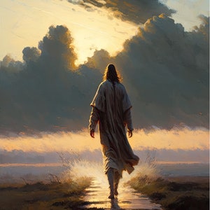 Jesus walking towards the sunset, Jesus Christ, religious wall art, religious gift, Jesus digital print, Follow Me