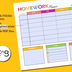 Homework planner Weekly Schedule Printable planner Homeschool schedule tracker daily tasks chores editable chart Digital Homework