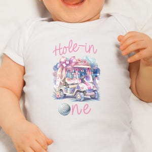1st Birthday Outfit for Baby Girl Cute Golf Theme Birthday Party Clothes Hole-in-One Funny Bodysuit Golf Cart Pink Berry First Birthday