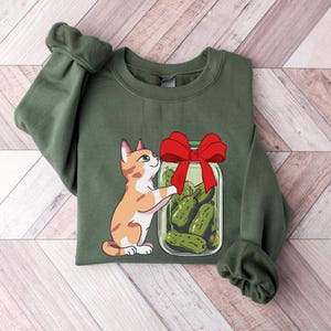 Cat Pickle Sweatshirt, Ugly Christmas Sweater for Pickle Lovers, Funny Foodie Shirt, Cat Novelty Birthday Gift, Pickle Gifts for Christmas