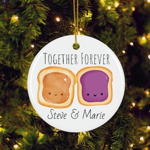 Ceramic Ornament, Personalized Peanut Butter and Jelly Funny Holiday Decoration, Christmas Tree Ornament, Gift for Couples, Customized