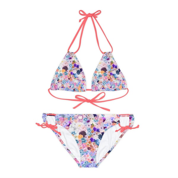 Strappy Bikini Set, White, Pink, Royal straps, swimwear, two-piece swim, summer sexy ready