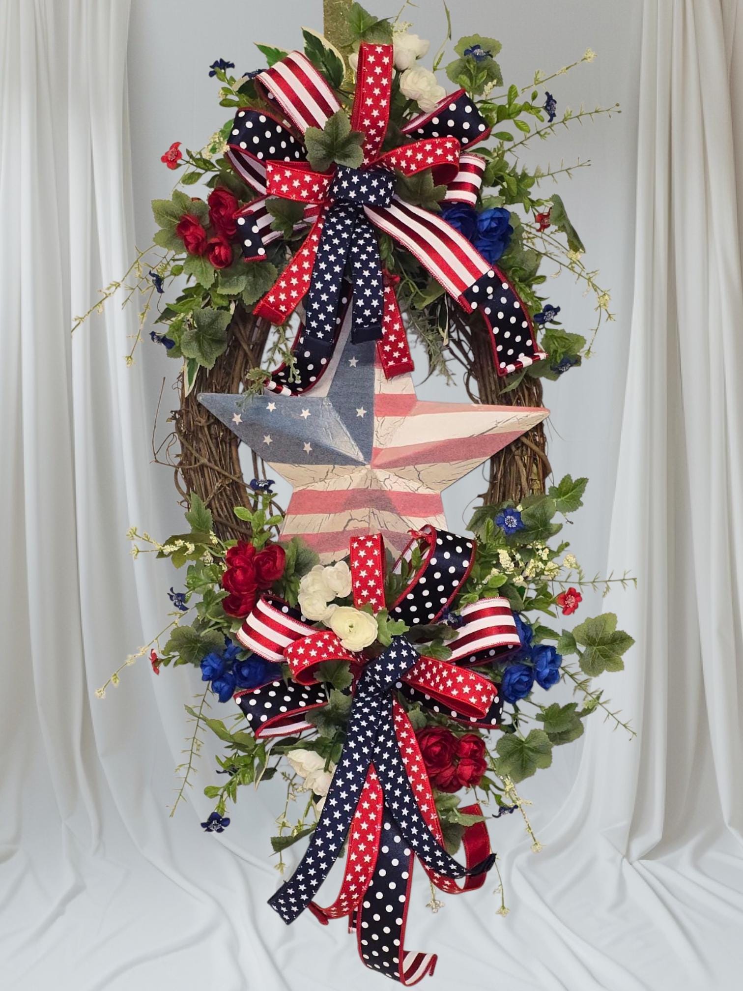 Patriotic Grapevine Wreath | Rustic Americana Door Décor | 4th of July ...
