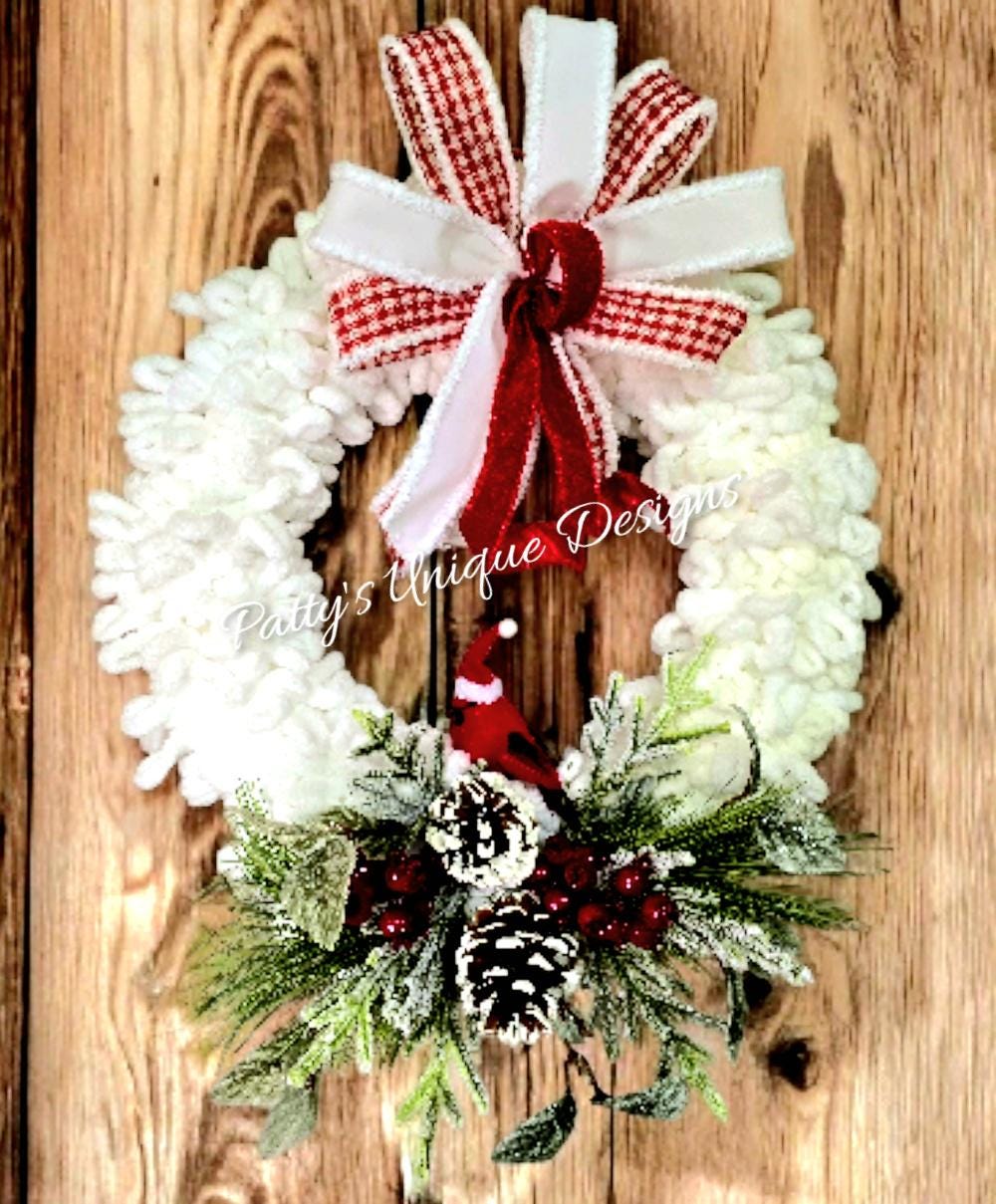 16 Cozy Christmas Wreaths to Welcome the Season 3 Handmade Chunky Yarn Christmas Wreath, Farmhouse Red Cardinal Decor