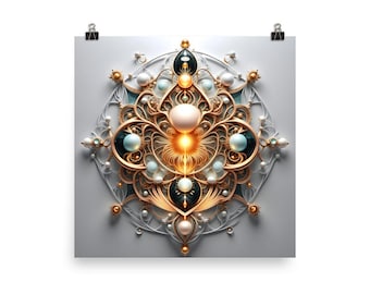 Gold White Mandala Wall Art Print | Ornate Filigree Sacred Geometry Poster
