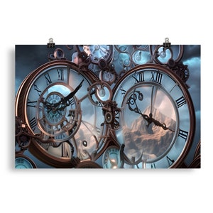 Trippy Clock World Surrealism Poster Art Print
