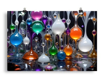 Colorful Liquid Glass Abstract Wall Art Print | Rainbow Melting Sphere Poster | Vibrant Multicolor Fluid Decor | Surreal Drip Art