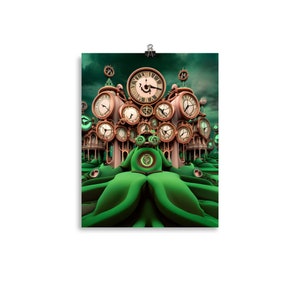 Trippy Clock World Surrealism Poster Art Print