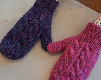 Hand-Knitted Woolen Mittens | Colorblock & Marled Yarn Design | Winter Accessories | Warm Cable Knit Gloves | Artisan Craft