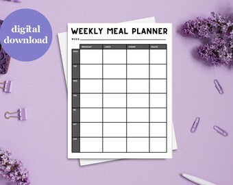 Coloridos planificadores de comidas semanales para la recuperación de trastornos alimentarios Planificador de comidas imprimible Preparación de comidas ED Imprimible Anorexia Bulimia Recuperación compulsiva