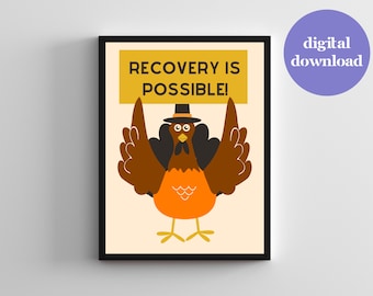 Arte de Acción de Gracias para la recuperación de trastornos alimentarios Decoración de cocina de Acción de Gracias Citas de recuperación de ED Arte de pared de pavo Alimentación desordenada imprimible