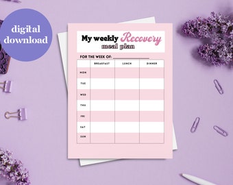 Planificador de comidas semanal rosa para recuperación de trastornos alimentarios, descarga instantánea, archivos PDF de recuperación de trastornos alimentarios, planificadores, planificadores digitales, planificadores de disfunción eréctil