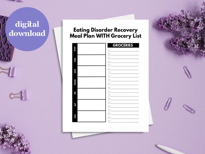 Weekly Meal Planner With Grocery List for Eating Disorder Recovery
