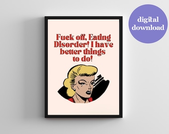 Trastorno de la alimentación Arte de la pared para la recuperación Arte de la mujer rubia para la recuperación de la disfunción eréctil Póster divertido Trastornos de la alimentación Decoración de la sala de recuperación Póster retro PDF