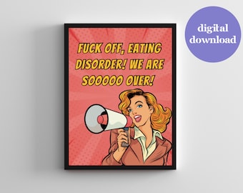 Póster divertido de recuperación de trastornos alimentarios Mujer cómica Póster retro de recuperación de ED Anorexia Bulimia Trastorno por atracón Lámina artística Lámina divertida