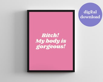 Cartel de positividad corporal rosa para la recuperación de la disfunción eréctil Impresión positiva del cuerpo Citas de recuperación del trastorno alimentario Decoración de la pared para la recuperación de la anorexia y la bulimia