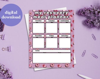 Planificador de comidas Donut Lover para la recuperación de trastornos alimentarios imprimible para la recuperación de la disfunción eréctil Descarga digital Planificadores semanales Preparación de comidas imprimible para la disfunción eréctil