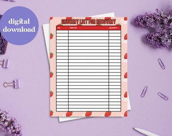 Planificador de comestibles para la recuperación de trastornos alimentarios Preparación de comidas Lista de comestibles imprimible para la recuperación de la disfunción eréctil Lista de compras de alimentos Descarga instantánea de archivos PDF