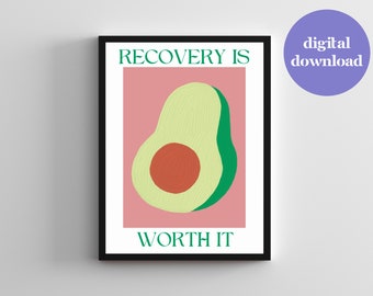 Arte de la pared del aguacate para la impresión del arte de la recuperación de los trastornos alimentarios para la decoración de la cocina de la recuperación de la disfunción eréctil Anorexia Bulimia Binge ED Fruit Market Art Print