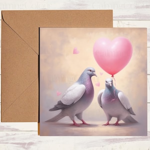 Pigeon Greeting Card | With love | Anniversary | Birthday | Single card blank on the inside
