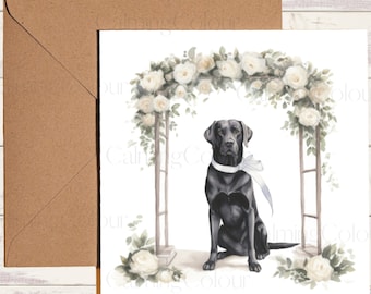 Carte de mariage noire de Labrador | Carte de mariage de chien | Carte unique, vierge à l'intérieur.