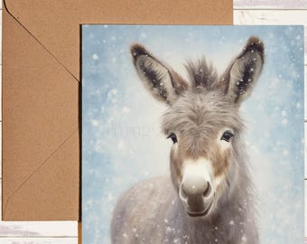 Nigel Quiney Weihnachtskarte – Eselfamilie Im Schnee, Mit Folienprägung, 228x160 Mm, Umweltfreundlich, Aus Großbritannien