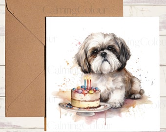 Shih Tzu Birthday Card | Greeting card for dog lover | Single card blank on the inside