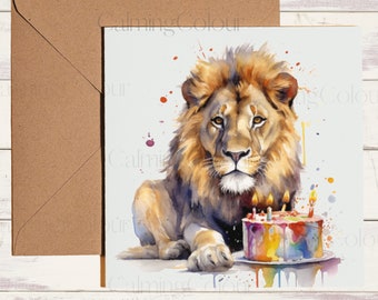 Lion Birthday Card | Greeting card for Lion lover | With Love | Single card blank on the inside