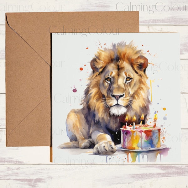 de voeux de lion | carte d'anniversaire | Carte pour amoureux des lions | Carte unique, vierge à l'intérieur