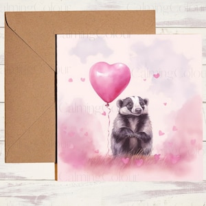 Badger Greeting Card | Valentine&#39;s | With love | Anniversary | Birthday | Single card blank on the inside