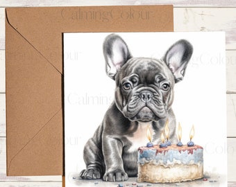 French Bulldog Birthday Card | Card for dog lover | Single card, blank on the inside.