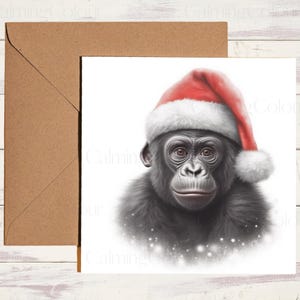 Baby Gorilla Christmas Card | Greeting card for Gorilla lover | Personalised | Single card blank on the inside