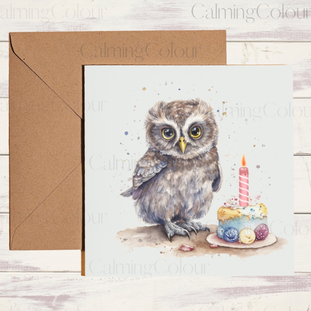 Owl Greeting Card Birthday Card for Owl Lover Single Card, Blank on the ...