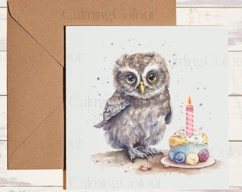 Owl Birthday Card | Card for Owl lover | Single card, blank on the inside