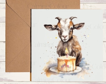 Goat  Birthday Card | Card for Goat lover | Single card, blank on the inside