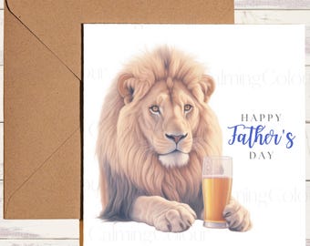 Lion Father's Day Card | Greeting Card for Dad | With love | Single card blank on the inside