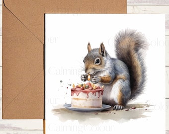 Squirrel Birthday Card | Greeting card for squirrel lover | Single card blank on the inside