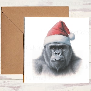 Gorilla Christmas Card | Greeting card for Gorilla lover | Personalised | Single card blank on the inside