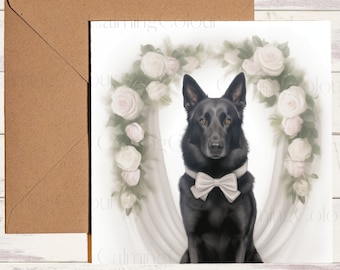 Carte de mariage noire de berger allemand | Carte de mariage de chien | Carte unique, vierge à l'intérieur.
