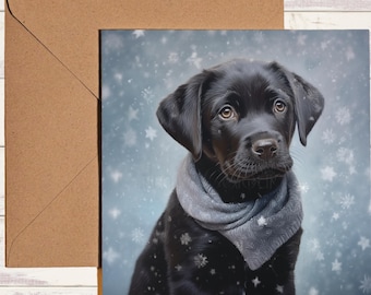 Black Lab Puppy Christmas Card | Dog Lover Greeting Card