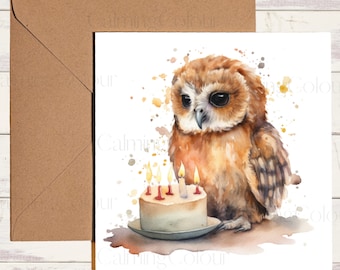 Owl Birthday Card | Card for Owl lover | Single card, blank on the inside