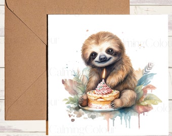 Sloth Birthday Card | Greeting card for Sloth lover | Single card, blank on the inside