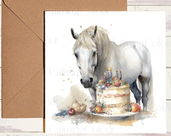 carte d'anniversaire de cheval | Carte pour amoureux des chevaux | Une seule carte, vierge à l'intérieur