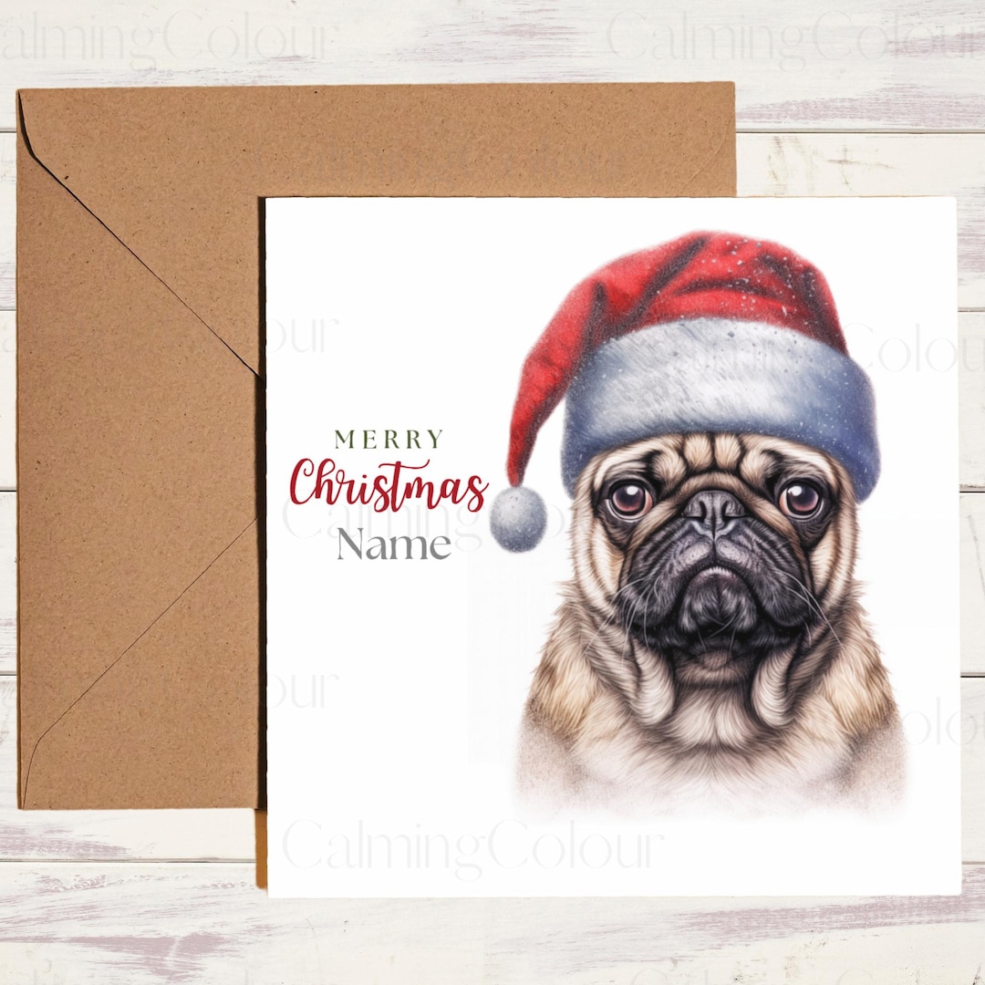Personalised Pug Christmas Card Greeting Card for Dog Lover Single Card ...