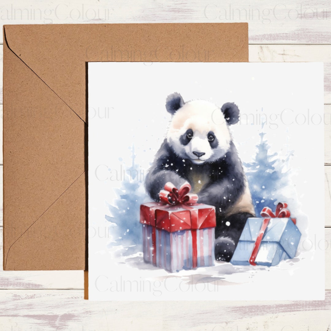 Panda Christmas Card Card for Animal Lover Single Card, Blank on the ...